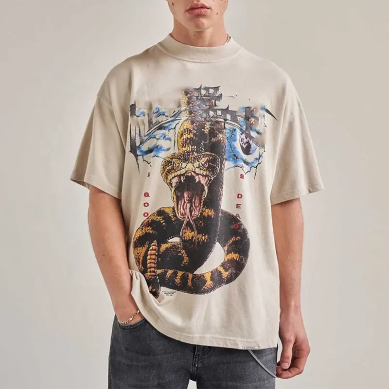 Maglietta da uomo girocollo stampata personalizzata da uomo in cotone 100% traspirante con stampa grafica su misura all'ingrosso