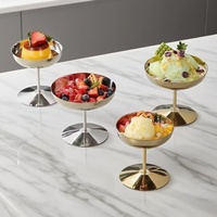 304 RVS dessertbeker met steel, metalen coupé schaal, ijs- en fruitschaal, cocktailglas voor café, bar, hotel, feest