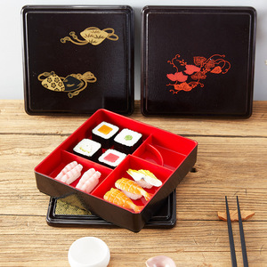 Caja Bento de Madera Pintada Estilo Japonés, Rectangular Negra con Tapa, para Sushi, Apta para Alimentos - Product Image 1