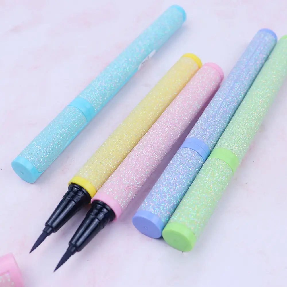 Pigmentierte wasser aktivierte Neon Eyeliner flüssige Anpassung selbst klebende metallische Glitter Eyeliner Stift mein Logo auf Eyeliner