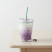 Bouteille d'eau réutilisable en plastique double couche avec couvercle et paille, transparente, pour boissons froides, matcha latte, OEM ODM