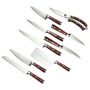 Lot de 9 couteaux <span class=keywords><strong>japonais</strong></span> forgés en acier inoxydable avec manche en <span class=keywords><strong>bois</strong></span>, <span class=keywords><strong>ciseaux</strong></span> de chef, couteau à découper le pain, couteau à désosser, vente en gros - Product Image 1