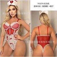 Kostum Perawat seksi pita renda merah muda untuk wanita hadiah Malam Bulan Madu