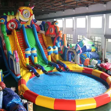commercial grade I inflatable water slide toys with big pool for good quality PVC tarpaulin PLATO