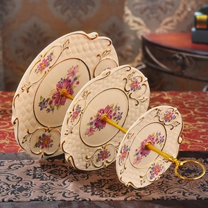 European Embossed Ceramic Cake Plate 3-layer String Plate Porcelain <strong>Candy</strong> Fruit Cake <strong>Tray</strong> - Product Image 2