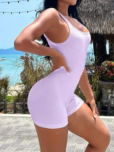 Combinaison de sport sans manches en spandex pour femmes, combinaison de yoga à la mode, une pièce, bodysuit de sport, bodycon court pour jouer à la salle de sport, nouvel arrivage - Product Image 4