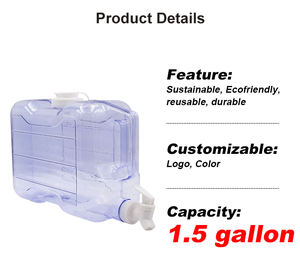 Contenedor de Agua Refrigerante Rectangular de PETG de 1.5 Galones <span class=keywords><strong>con</strong></span> <span class=keywords><strong>Grifo</strong></span>, Apto para Alimentos, Reutilizable - Product Image 4