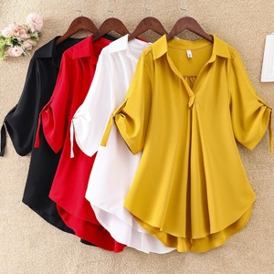 T666 Atacado Blusa Feminina de Chiffon Casual da Moda Quente, Estilo Longo, Tamanhos Grandes, Camisas Brancas Soltas para Mulheres - Product Image 1