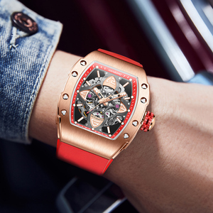 Hanboro <span class=keywords><strong>King</strong></span> Series Đồng hồ cơ tự động nam Clover thiết kế bộ xương cửa sổ kính ban nhạc cao su cá nhân con trỏ vuông - Product Image 6