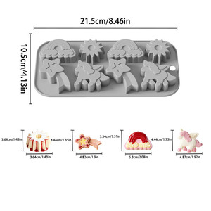 <span class=keywords><strong>Moule</strong></span> en silicone Licorne 8 cavités 3D, thème Licorne Volante, avec motifs de Dessins Animés, Arc-en-ciel, Météores et Soleil, pour Fête d'Enfants - Product Image 5