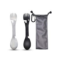 Fourchette-cuillère portable 5 en 1 pour le camping, en acier inoxydable, avec couteau, ouvre-bouteille, pour la survie en plein air, les pique-niques, la randonnée