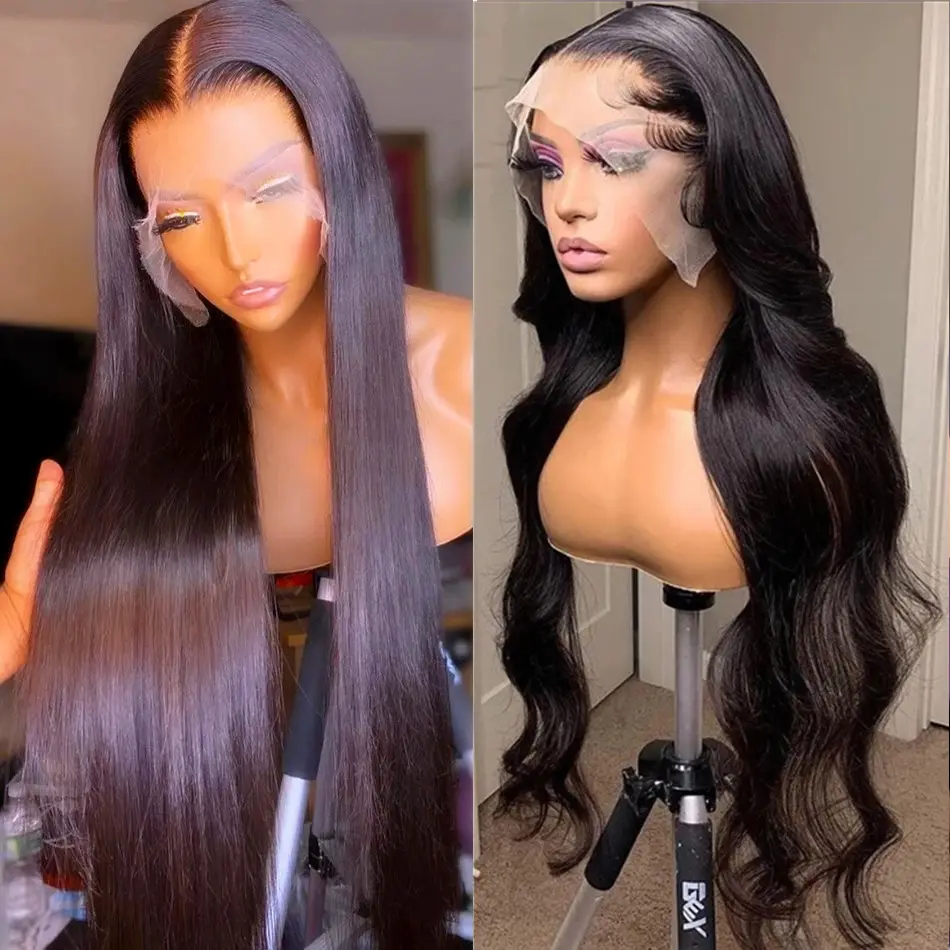 Transparent 13x4 Lace Closure Wigs Pre Plucked 30 Inch Full Lace Human Hair Wigs with Bleached Knot Straight Hd Lace Frontal Wig