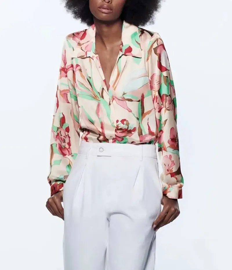 2022 Floral Chiffon Women s Thin Slim Simple Casual Long Sleeve Design Shirt women s blouses