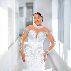 Off Shoulder Mermaid Wedding Dress White Sweetheart Neckline Long Sleeves Slim Fit Light Luxury Bridal Gown - Product Image 3