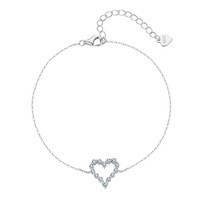 Bracelet Cœur Creux en Argent S925 et Moissanite pour Femme – Style Minimaliste Moderne, Électroplaqué, Tendance et Élégant – Vente en Gros