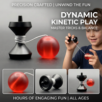 Jouet d'adresse Kendama vert phosphorescent avec poignée géométrique noire mate et balle translucide, jouet anti-stress pour adultes