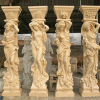 Matériaux de construction, colonne en pierre naturelle de taille personnalisée, colonne grecque romaine avec statues de femmes, colonne à fleurs romaine