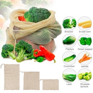 Cotton Mesh <b>Bags</b> with Drawstring for Fruit and Vegetables Storage Reusable Produce <b>Net</b> Mesh Drawstring <b>Bag</b> for Grocery - Product Image 2
