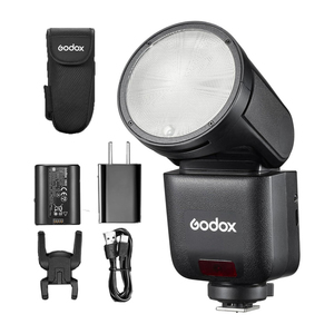 Flash pour appareil photo <span class=keywords><strong>Godox</strong></span> <span class=keywords><strong>V1</strong></span> Mid <span class=keywords><strong>O</strong></span> TTL à tête ronde pour appareils photo Olympus Panasonic 55Ws 2.4G sans fil avec écran tactile Speedlite - Product Image 1