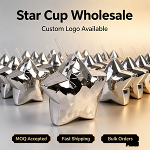 PP Plastic Five Point <b>Star</b> Shape Plastic Tumbler 20oz With Straw With Lid Electroplated Finish Custom Logo Wholesale - Product Image 4
