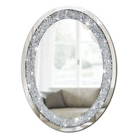 Miroir décoratif mural ovale en cristal diamanté argenté ou décoratif sans cadre, miroir en verre scintillant pour la maison, LED, miroir décoratif de chambre à coucher en diamant