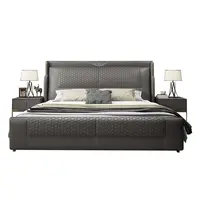 Cama dupla de couro design italiano, cama king size com camas com armazenamento para quarto e móveis