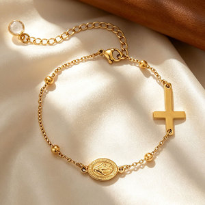 Religious 316L Stainless Steel 14k 18k Gold Plated Catholic Bead Bracelets With Charms Rosary Virgin Mary Bracelet for Women <b>Men</b> - Product Image 1