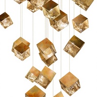Lustre LED design en acier inoxydable et verre avec abat-jour en forme de glaçon pour escalier de bâtiment à deux étages, restaurant, comptoir de bar, doré