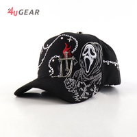 Topi Baseball 4ugear Custom 5-Panel Berstruktur Bordir Gothic dengan Logo Berhias Rhinestone, Model Snapback Gorras untuk Pria Wanita