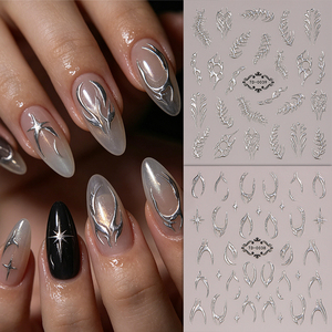 Autocollants pour ongles effet œil de chat Aurora, argent métallisé, 5D, en gel gaufré, longue durée, imperméables, pour décoration acrylique à presser - Product Image 2