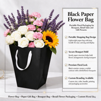 Sac en papier personnalisé écologique de style classique avec poignée et ruban pour fleurs fraîches coupées, artisanat et emballage de bougies