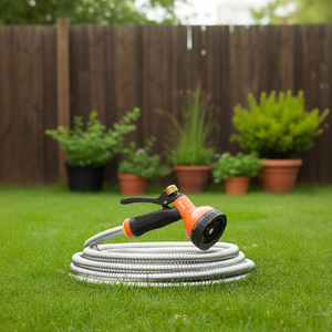 Manguera de jardín de acero inoxidable de 75 pies y 3/4 pulgadas, flexible, sin pliegues, con boquilla de 10 funciones para uso en exteriores y patios traseros. - Product Image 2