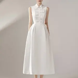 Kleid Damen Sommer New Elegant Light Luxus Bow Fold Promi Temperament Taille gewickelt weißes Kleid