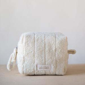 Custom Logo Elegant Striped Quilting <strong>Towelling</strong> Cosmetic Bag Cube Duo Versatile Terry Pouch - Product Image 2