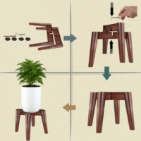 Support de plantes en bois de style américain de haute qualité - Porte-pot de fleurs durable et écologique pour une utilisation intérieure/extérieure, pour plusieurs plantes