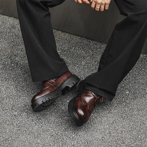 Zapatos de Vestir de Cuero con Punta Redonda, Estilo Formal, Casual de Negocios, para Hombre, Otoño 2025, Nueva Tendencia, Plataforma para Bodas - Product Image 2