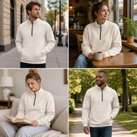 Sweat-shirt à col zippé pour homme, luxueux, souple, brodé, coupe ample, contemporain, toutes saisons, couche intermédiaire