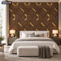 Revêtement mural auto-adhésif en bois à motif géométrique brun doré 1,2x3m 2,3mm IXPE pour projets de rénovation d'appartements