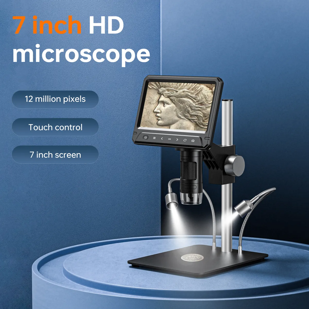 BSCI mikroskop Digital 12MP 50-1200X, mikroskop elektron 7 inci IPS polarisasi terbalik untuk reparasi ponsel
