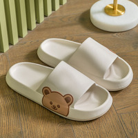 Chaussons d'été antidérapants en EVA à semelle plate pour femmes et couples, motif ours de dessin animé, pour la maison, intérieur et extérieur, vente en gros