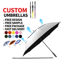 Parapluie de golf UPF50+ en gros, poignée en plastique de haute qualité, robuste et durable, logo personnalisé, coupe-vent, imperméable, idéal pour les événements en plein air