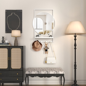 Beautme tường gương với kệ, 20 "x 28" đen kim loại khung phòng tắm gương với lưu trữ lối vào gương với móc Trắng - Product Image 3