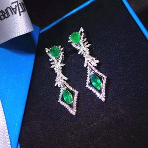 सगरट लक्जरी रत्न आभूषण 18k असली सफेद सोना 1.2ct विशद हरे प्राकृतिक पन्ना पेलेंट इयररिंग्स आभूषण - Product Image 6