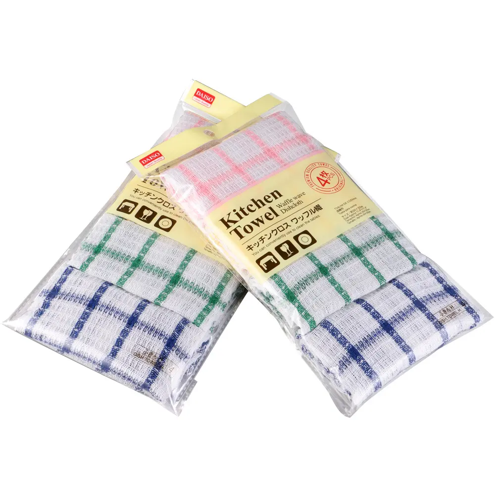 DS1460 4pcs Microfiber Cleaning Cloth Kitchen Waffle Tea Towel Scouring Pads Waffle Striped Cloth Rag Cotton Plaid Dish Cloth