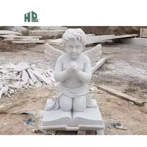 Garden Decorative Antique Hand Carved Carving Sculpture Angel Statue White Jade Marble Statue for Sale