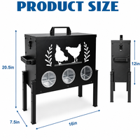 Mangeoire à poulet JH-Mech avec couvercle verrouillable et pieds, capacité de 30 lb, 6 ports, en métal noir