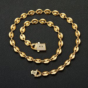 Collar y Pulsera de Cadena de Granos de Café Estilo Hip Hop de Acero Inoxidable Bañado en Oro de 14K de 6/8/10 mm, Cadena Mónaco a la Moda - Product Image 6