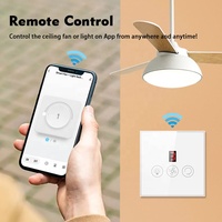 Interrupteur intelligent pour ventilateur, compatible Tuya Smart Life WIFI, éclairage LED, panneau en verre européen, contrôlé par Alexa/Google, 10A max. Télécommande