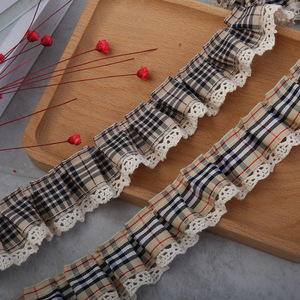 Nastro in pizzo plissettato a quadri da 3 cm (1,2 pollici), passamaneria in nylon e <span class=keywords><strong>cotone</strong></span> per cucito, per orli di abiti vintage, gonne e lavoretti fai da te - Product Image 2