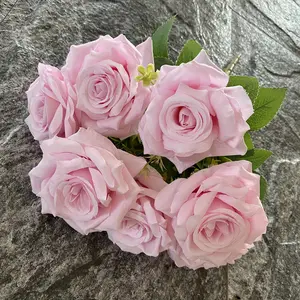 Оптовая продажа, высокое качество, 7 головок, искусственные пыльные розы, шелковые розы, букет цветов, пыльные розовые свадебные украшения